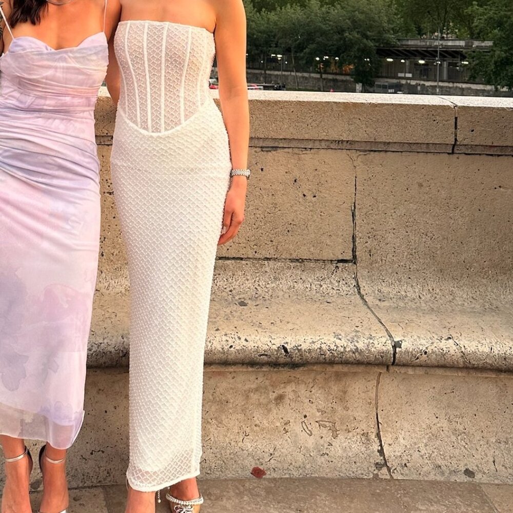 Strapless Sequin Maxi Dress - White